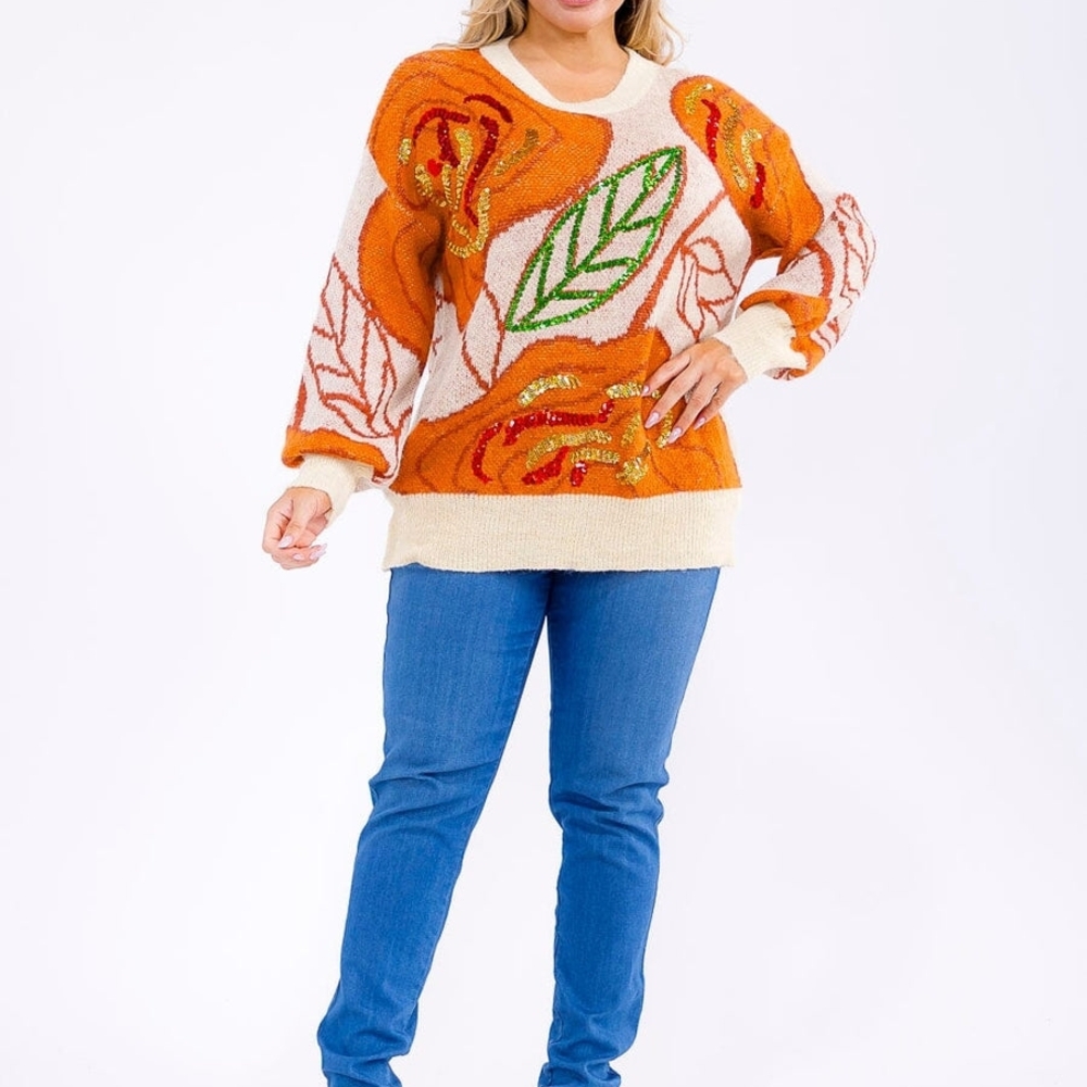 Vibrant Leaf Pattern Sweater